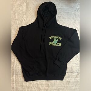 Black Graphic Hoodie with 'We C'm In Peace' Print